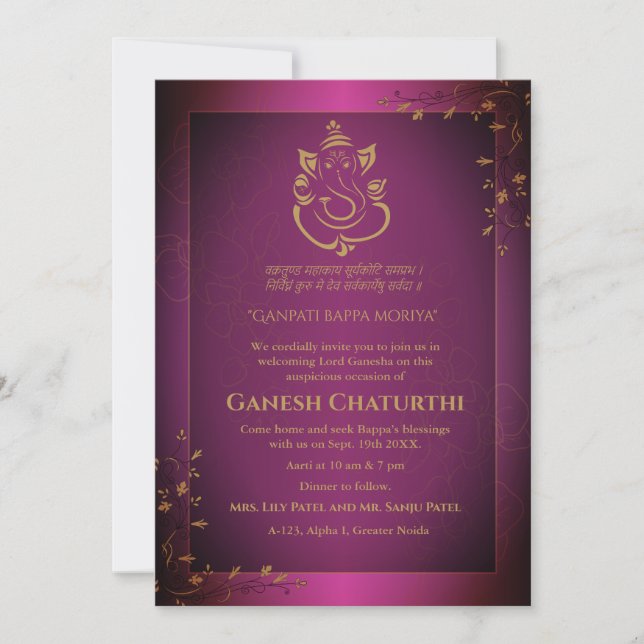 Invitación Ganesh Chaturthi Puja (Anverso)
