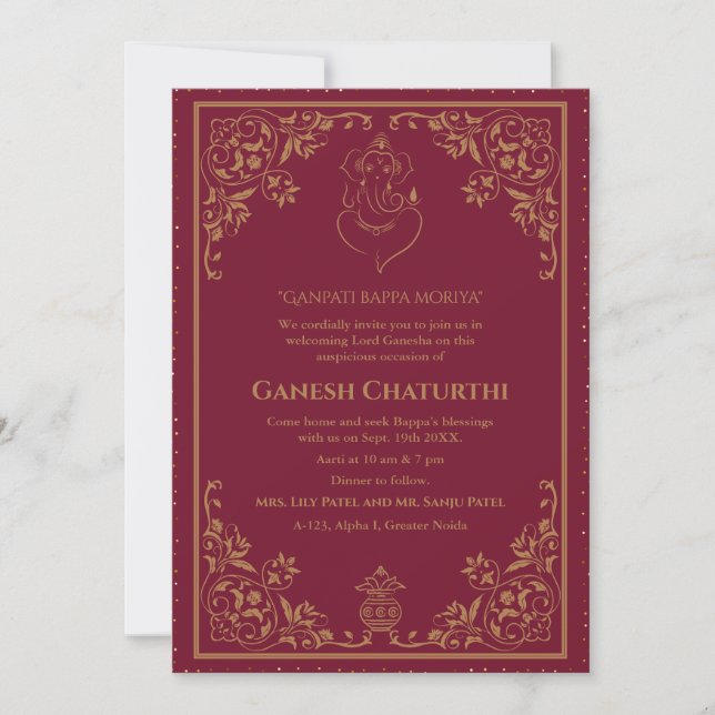 Invitación Ganesh Chaturthi Puja (Anverso)