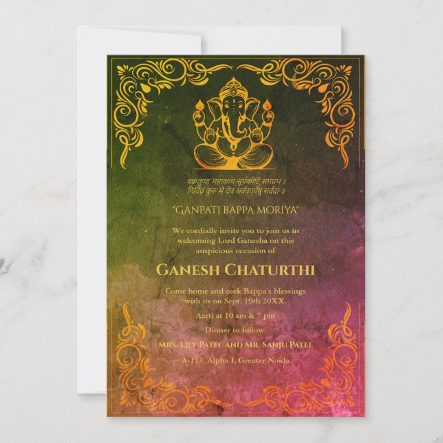 Invitación Ganesh Chaturthi Puja (Anverso)