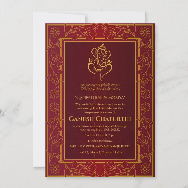 Invitación Ganesh Chaturthi Puja (Anverso)