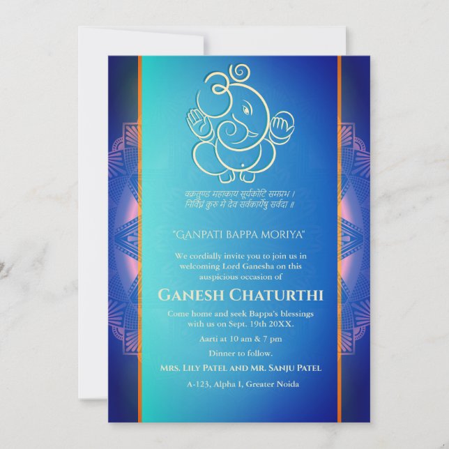Invitación Ganesh Chaturthi Puja (Anverso)