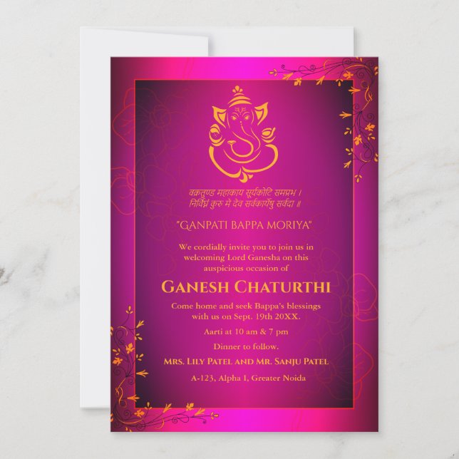 Invitación Ganesh Chaturthi Puja (Anverso)