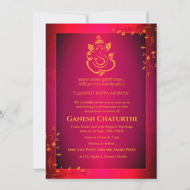 Invitación Ganesh Chaturthi Puja (Anverso)