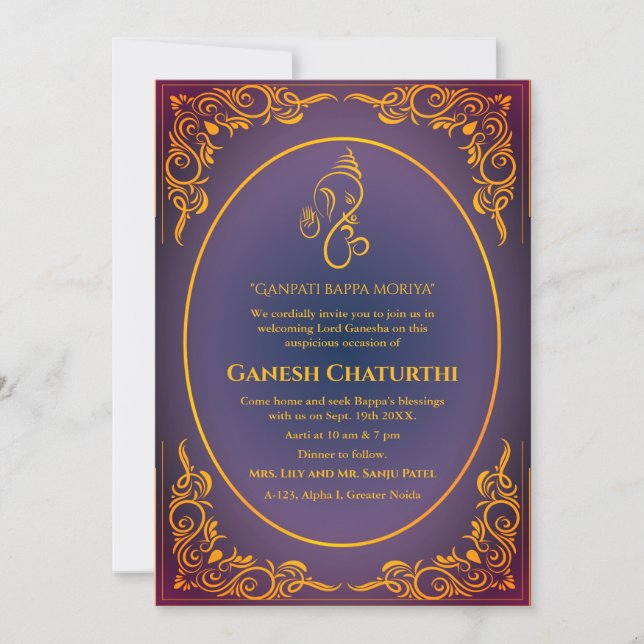 Invitación Ganesh Chaturthi Puja (Anverso)