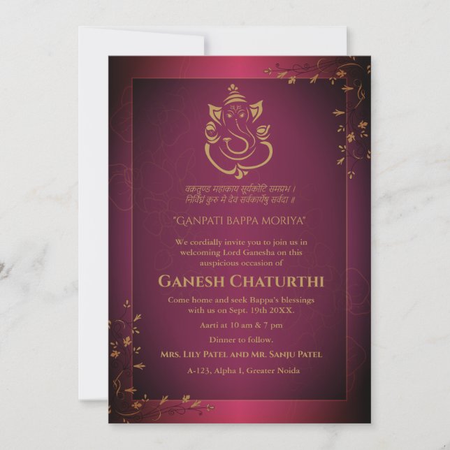 Invitación Ganesh Chaturthi Puja (Anverso)