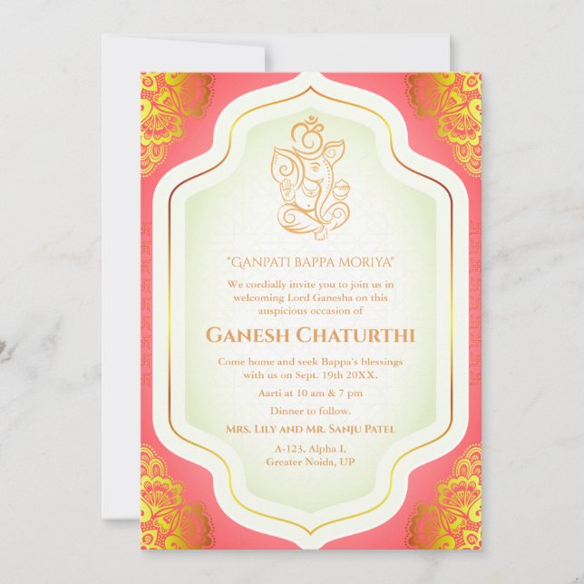 Invitación Ganesh Chaturthi Puja Golden (Anverso)