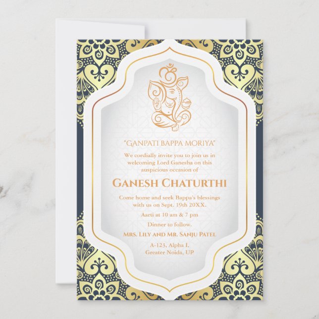 Invitación Ganesh Chaturthi Puja Golden (Anverso)