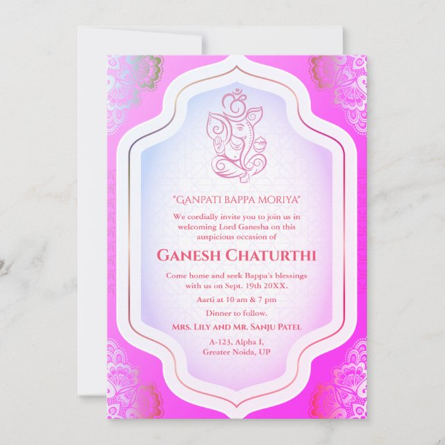 Invitación Ganesh Chaturthi Puja Golden (Anverso)