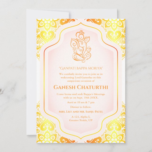 Invitación Ganesh Chaturthi Puja Golden (Anverso)