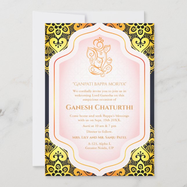 Invitación Ganesh Chaturthi Puja Golden (Anverso)