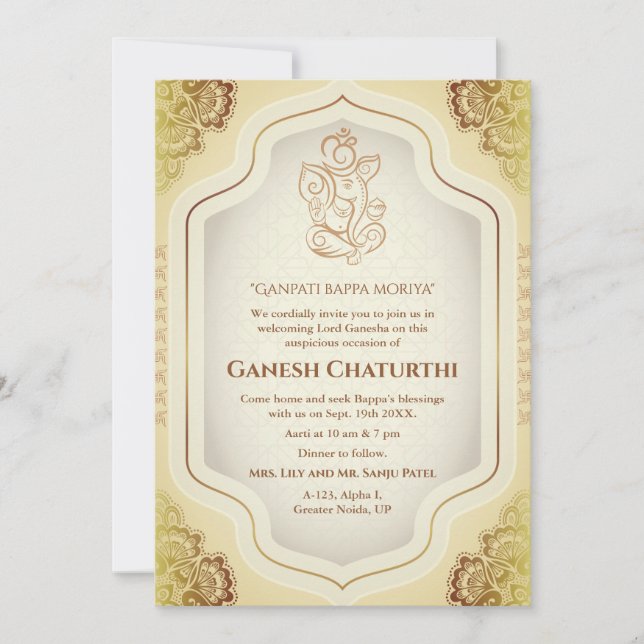 Invitación Ganesh Chaturthi Puja Golden (Anverso)