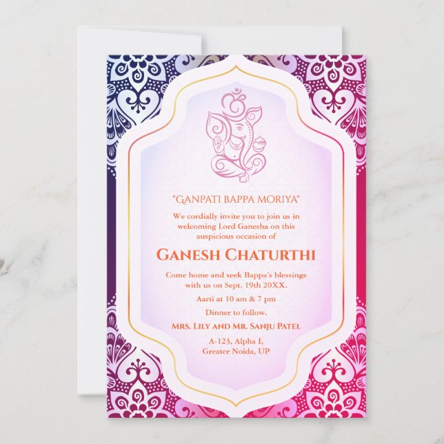 Invitación Ganesh Chaturthi Puja Golden (Anverso)