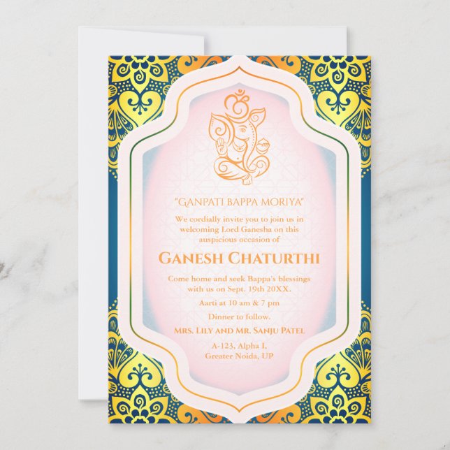 Invitación Ganesh Chaturthi Puja Golden (Anverso)