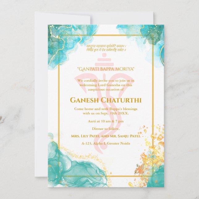 Invitación Ganesh Chaturthi Puja Golden (Anverso)