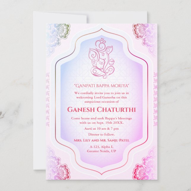 Invitación Ganesh Chaturthi Puja Golden (Anverso)