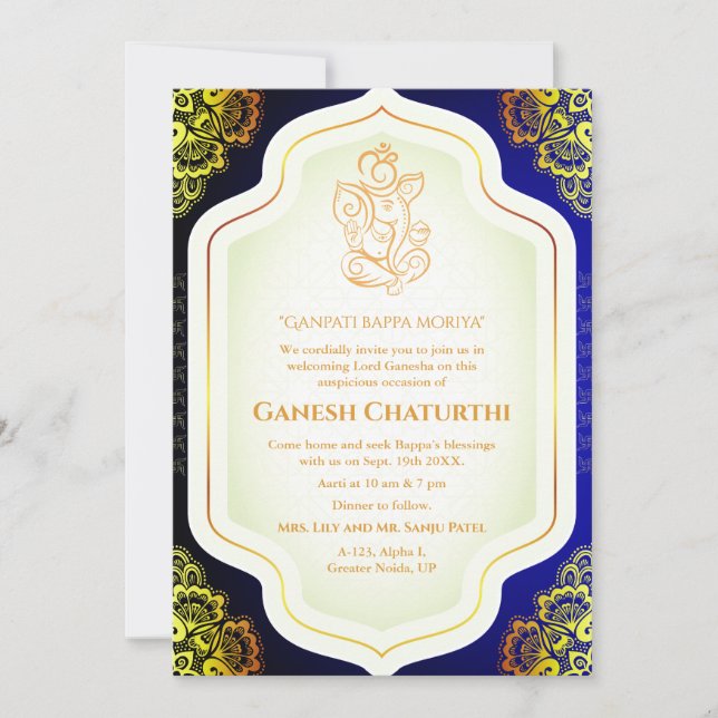 Invitación Ganesh Chaturthi Puja Golden (Anverso)