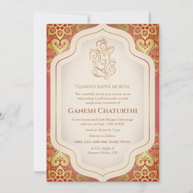 Invitación Ganesh Chaturthi Puja Golden (Anverso)