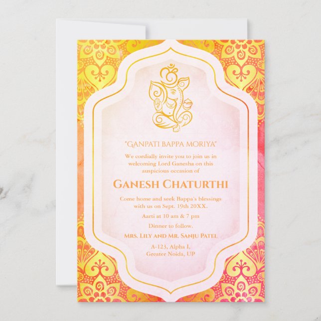 Invitación Ganesh Chaturthi Puja Golden (Anverso)