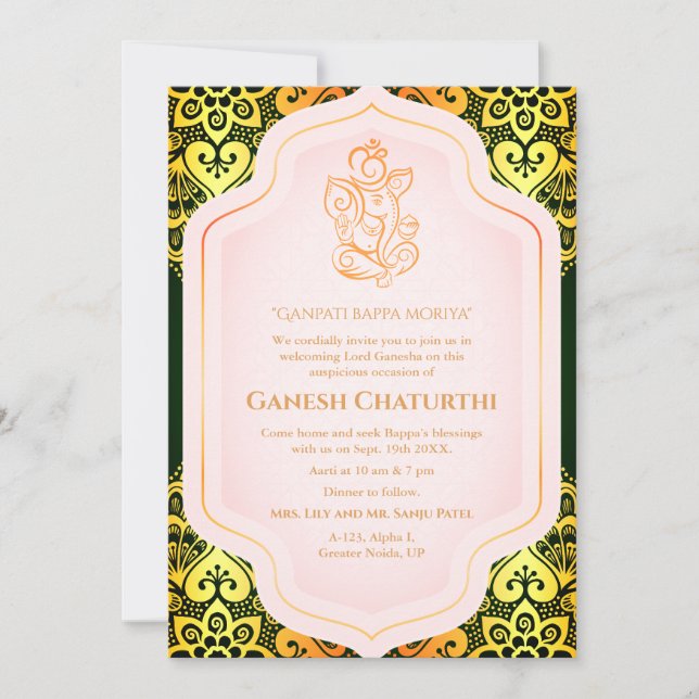 Invitación Ganesh Chaturthi Puja Golden (Anverso)