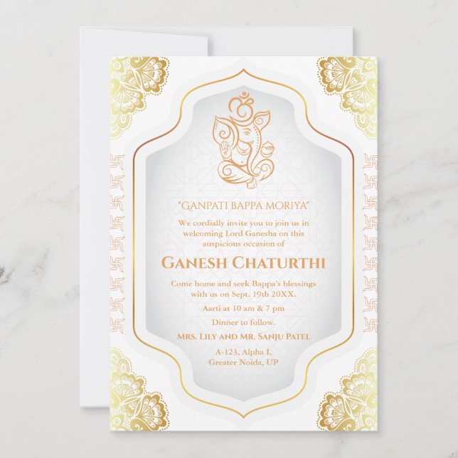 Invitación Ganesh Chaturthi Puja Golden (Anverso)