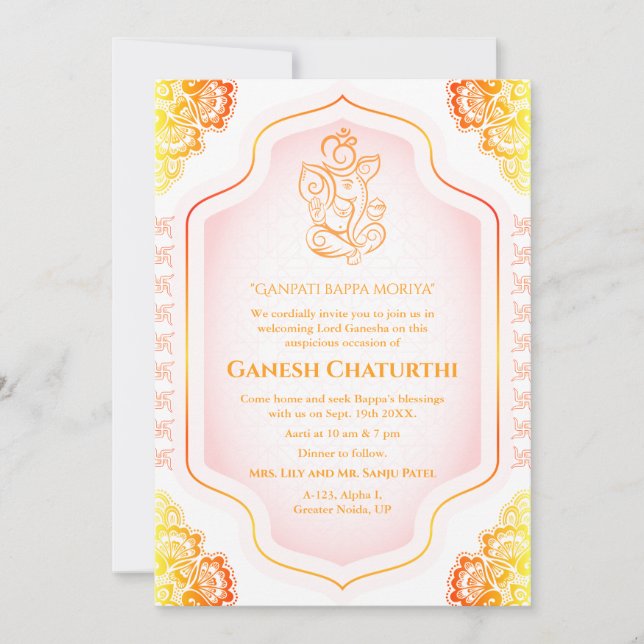 Invitación Ganesh Chaturthi Puja Golden (Anverso)