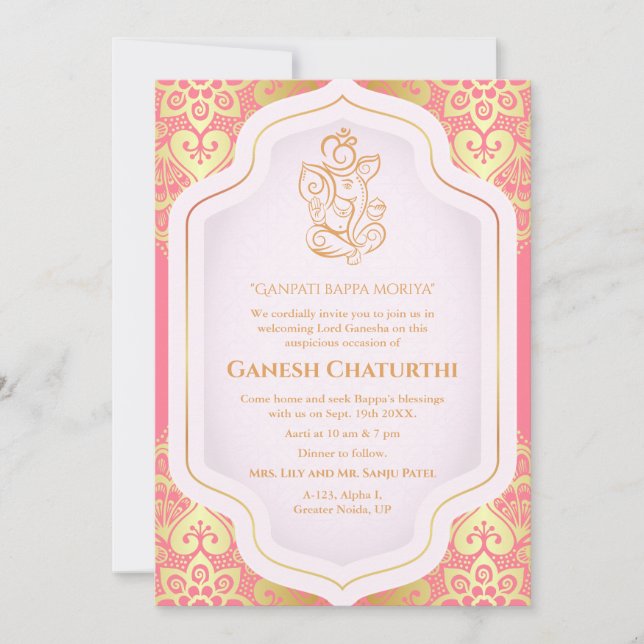 Invitación Ganesh Chaturthi Puja Golden (Anverso)