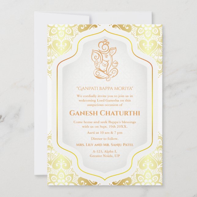 Invitación Ganesh Chaturthi Puja Golden (Anverso)