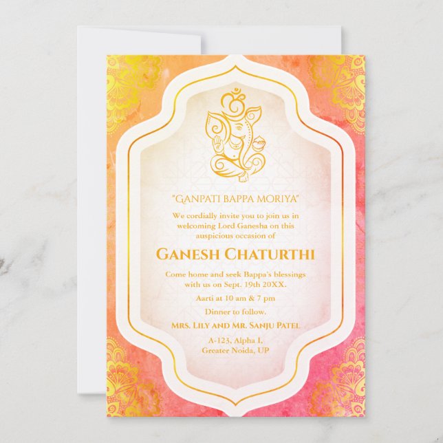 Invitación Ganesh Chaturthi Puja Golden (Anverso)