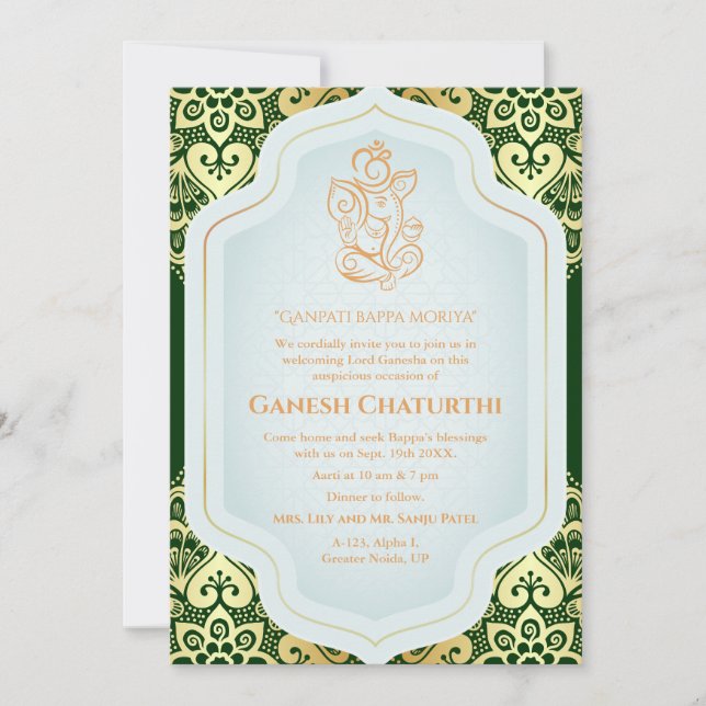 Invitación Ganesh Chaturthi Puja Golden (Anverso)
