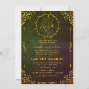 Invitación Ganesh Chaturthi Puja Purpurina y oro