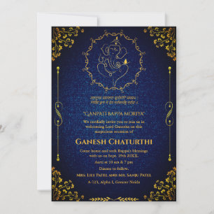 Invitación Ganesh Chaturthi Puja Purpurina y oro