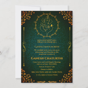 Invitación Ganesh Chaturthi Puja Purpurina y oro