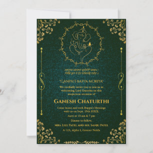Invitación Ganesh Chaturthi Puja Purpurina y oro