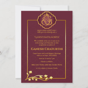 Invitación Ganesh Chaturthi Puja Royal Golden