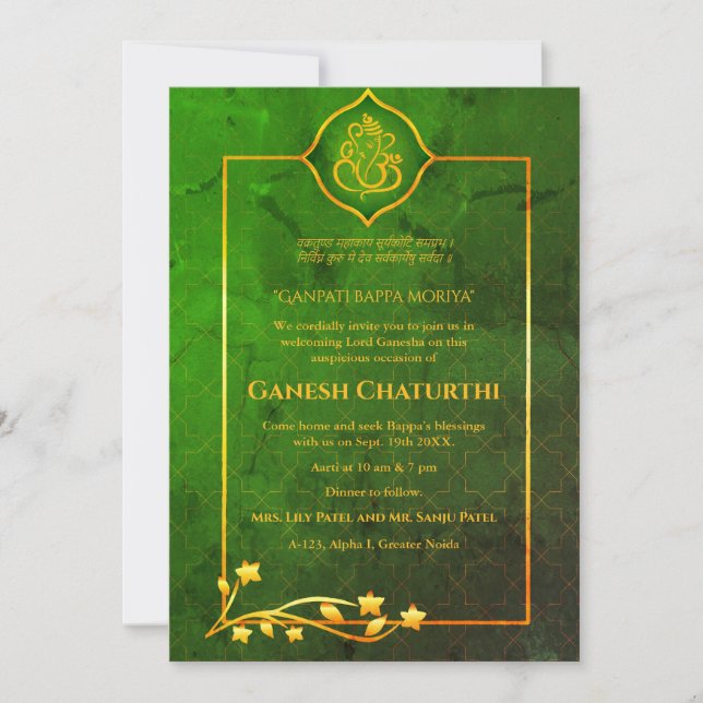 Invitación Ganesh Chaturthi Puja Royal Golden (Anverso)