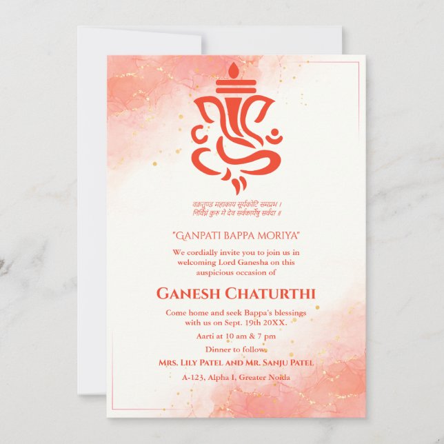 Invitación Ganesh Chaturthi Puja Sindoor Red (Anverso)