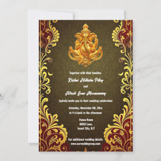 Invitación Ganesh de oro verde indio tradicional hindi