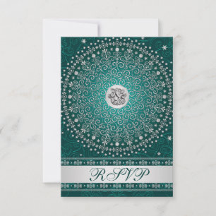 Invitación Ganesh hindú, Bodas de Teal y Pergaminos de Plata 