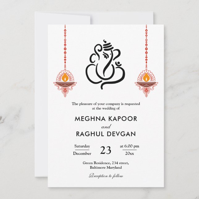 Invitación Ganesh Indian God Elegant Wedding (Anverso)