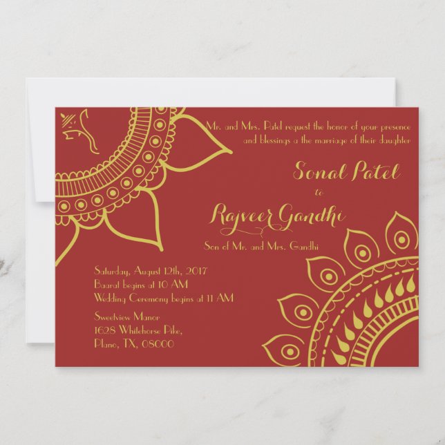 Invitación Ganesh invitado de boda hindú a Garba Mehndi (Anverso)