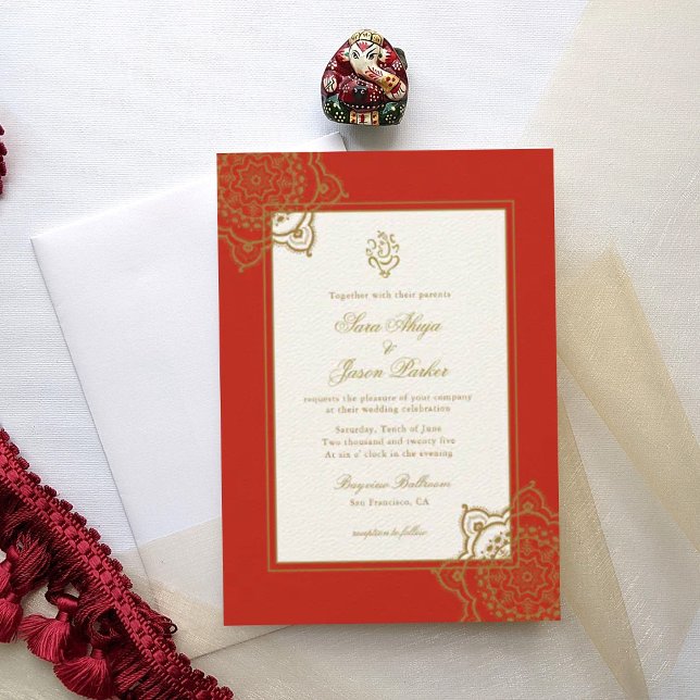 Invitación Ganesh Red & Gold Mandala, Boda indio (Subido por el creador)
