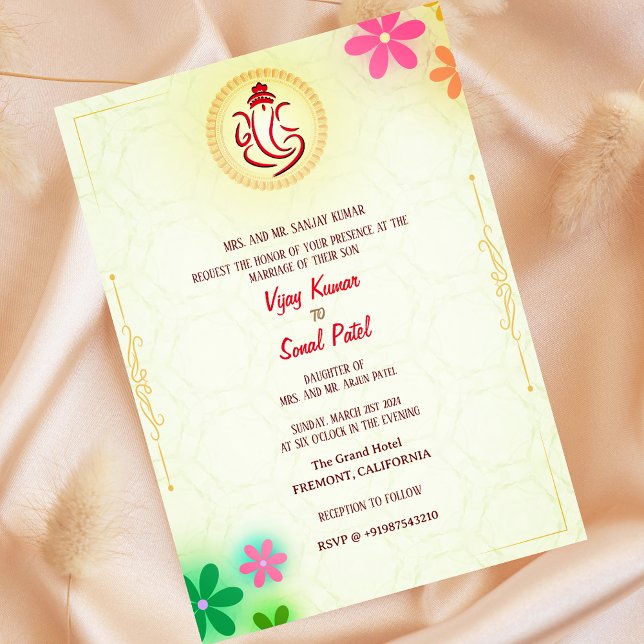 Invitación Ganesha, Boda hindú con elementos florales (Subido por el creador)
