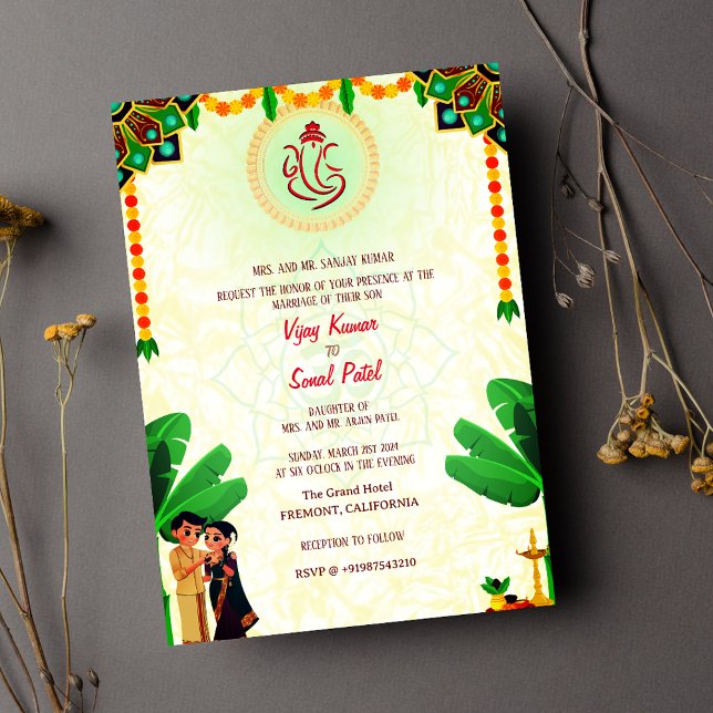 Invitación Ganesha, Boda hindú del sur, y árbol bananero (Subido por el creador)
