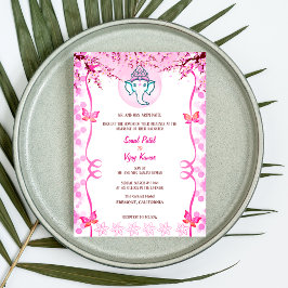 Invitación Ganesha Boda hindú mariposa rosada