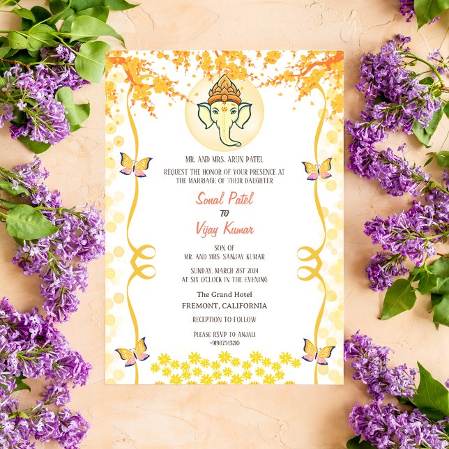 Invitación Ganesha Butterfly, Boda hindú indio (Subido por el creador)