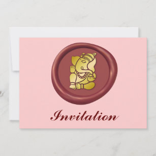 Invitación Ganesha dorado sobre sellado de cera roja