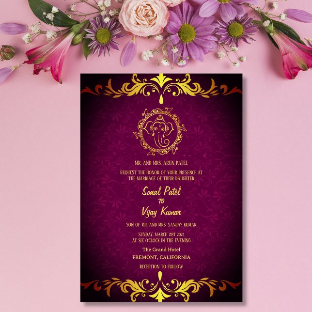 Invitación Ganesha Royal Golden, Boda hindú indio (Subido por el creador)