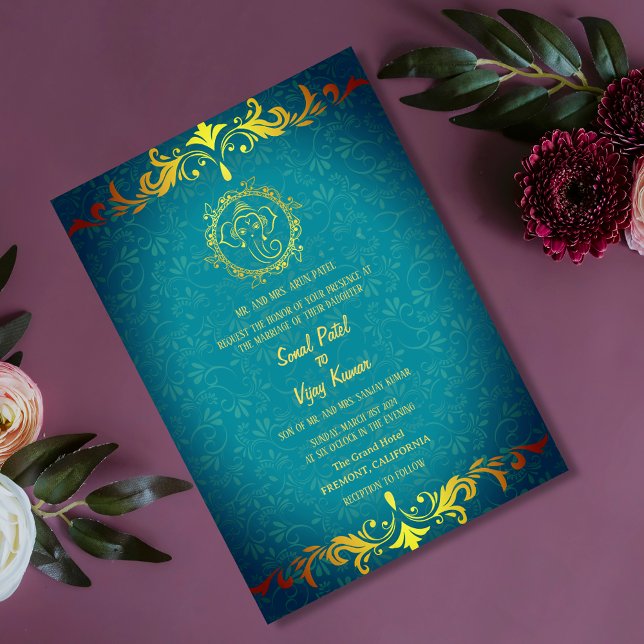 Invitación Ganesha Royal Golden, Boda hindú indio (Subido por el creador)