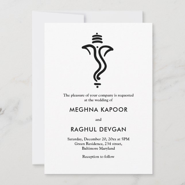 Invitación Ganesha simple y elegante/Boda de Dios indio (Anverso)