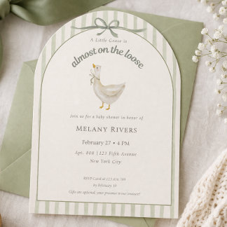 Invitación Ganso Adorable Suelto Lazo Verde Salvia Shower de